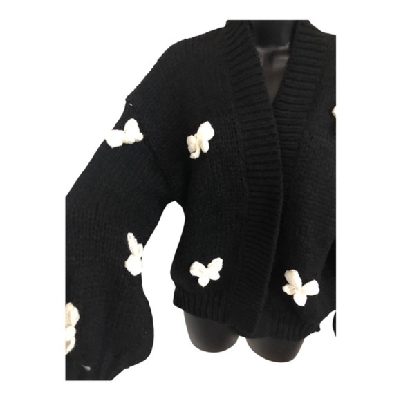 Black and White Crochet bow open front crochet style cardigan One Size new - Picture 11 of 12